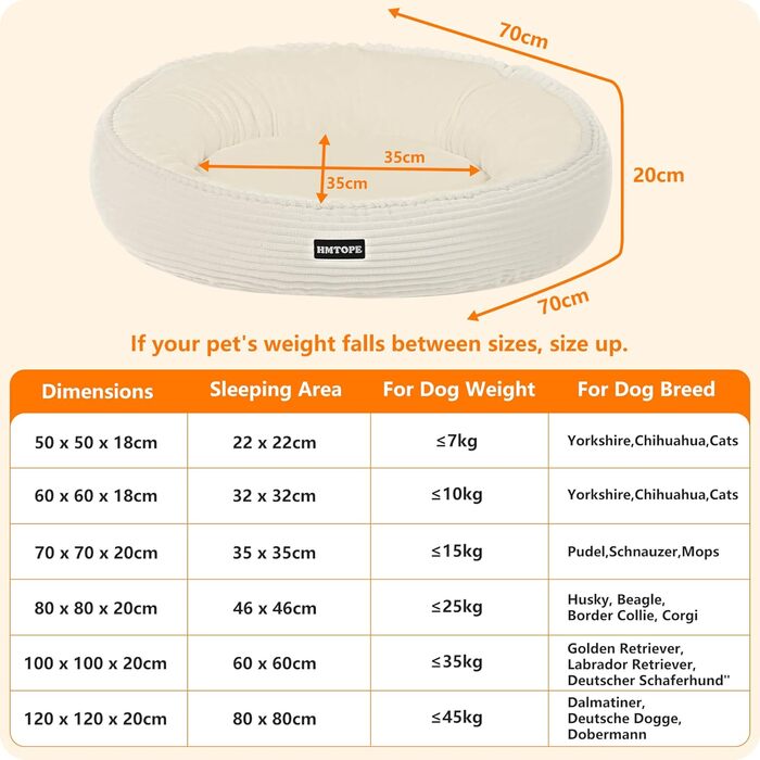 Кругле ліжко для собак середніх порід, котяче ліжко, м'яке, зручне, корзина для собак, донат, ліжко для собак, знімний, антиковзкий килимок, Ø 70 см, бежеве, 70 x 70 x 20 см