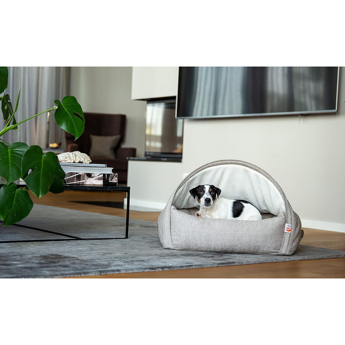 Sleepy Fox® Преміум ліжко-печера для собак та котів - нагороджений дизайн (Large/XL: 110x85x65 см, Кремовий жаккард)