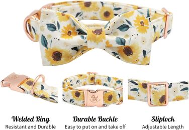 Елегантний ошийник для собак Herbst з бантиком, унісекс, м'який, регульований, для великих собак, XS (1 шт.), соняшник