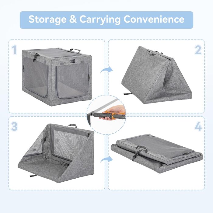 Клітка для собак Petsfit, переносна, сіра, розмір S (61x45x43 см), з м'якою підстилкою та сумкою для зберігання