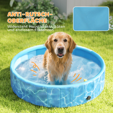 PawHut Dog Pool Складаний дитячий басейн з фонтаном і подушкою для води Ø120 x 30 см Нековзна ванна для собак і кішок Басейн для собак і кішок | Аосом