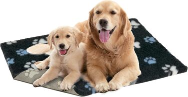 Ветбед Petlife – протиковзкий килимок для собак середнього розміру 100x75 см, антрацит/синій/білий, двосторонній із лапками, машинне прання, ветеринарний килимок для собак і цуценят, підстилка в клітку