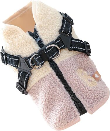 Зимова куртка для собак з отвором для шлейки, флісова підкладка, для маленьких собак, для активного відпочинку на природі, зелено-біла (рожево-біла)