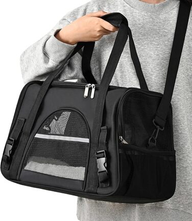 Чорна переноска для котів та собак - зручна сумка-переноска для тварин, легка, довговічна, з вентиляцією, для прогулянок на вулиці