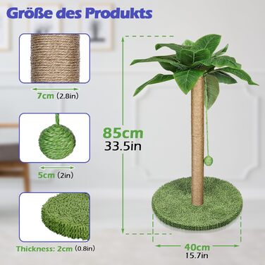 Котячий будиночок з дряпальною колоною Eukue, 80 см, білий/зелений, з платформою, мотузкою та стійкою основою