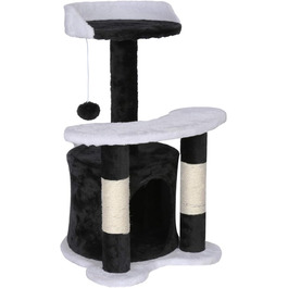 Драбина для котів Wiltec 67 см, чорно-біла, з сизалю, платформою, будиночком та іграшкою. Кліматична драбина для котів