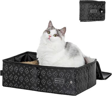 Портативний туалет для котів Petsfit - дорожній, складаний, легкий у чищенні (40x30x12 см, чорний з візерунком)