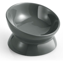 Підвищений годівниця для котів LoeJan, 142 мл, кераміка, анти-блювотна, для захисту хребта, підходить для котів, маленьких собак та кошенят, сірий колір, 1 шт.