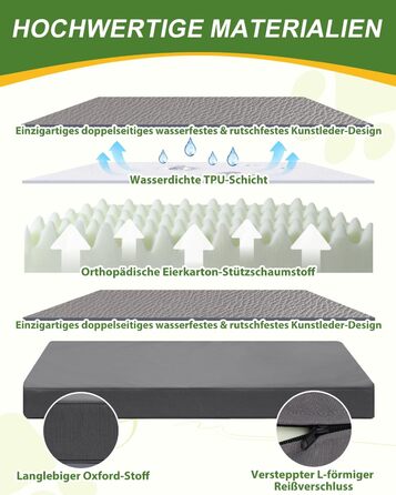 Ортопедичне ліжко для собак Favodormir, великі породи, 104x68 см, знімний чохол з екошкіри, комфортне та прохолодне для дому та вулиці, сірий колір