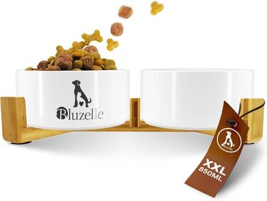 Набір мисок для собак та котів Bluzelle Balance Bowl XXL (2 шт, 850 мл) з кераміки та бамбука, антиковзні, для сухого та вологого корму, білий