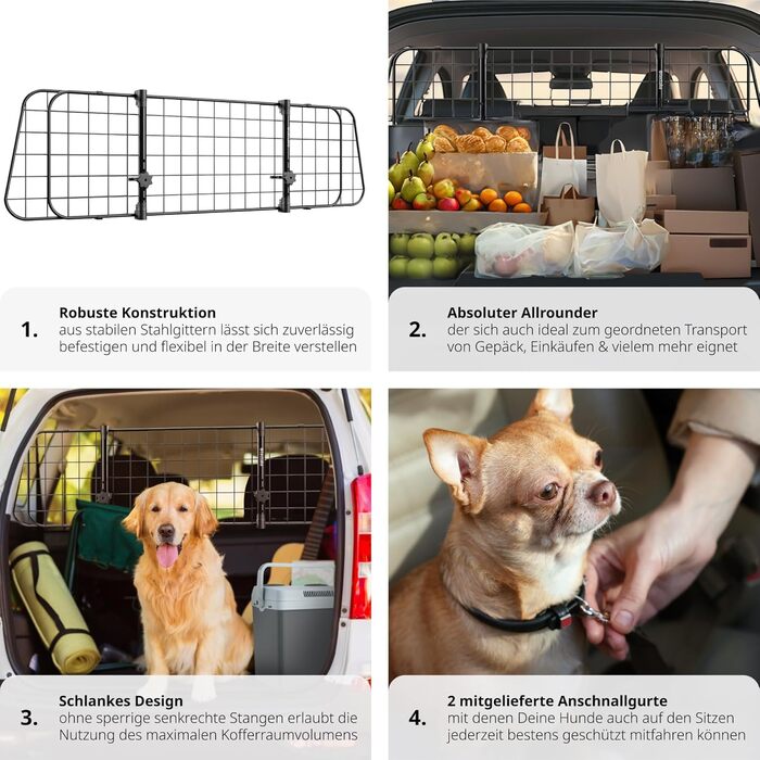 Авторешітка для собак tectake® - універсальний захист багажника, регульована ширина, мобільна перегородка, аксесуари для подорожей з собакою