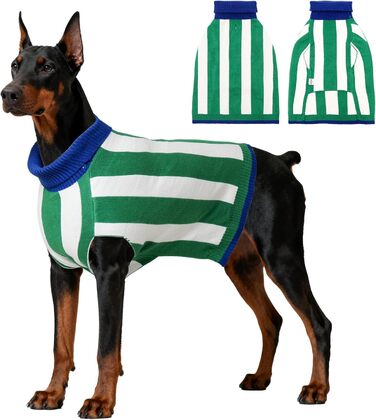 Пуловер для собак, теплий халат для великих порід, пуловер з коміром-стійкою для осені та зими, в'язаний для Golden Retriever, Labrador, Dobermann, розмір Medium (обхват грудей 27'-28') (зелений)