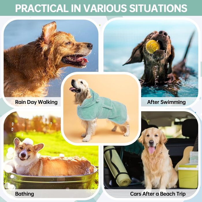 Рушник для собак OUOBOB: теплий халат з мікрофібри з капюшоном, зелений, розмір M