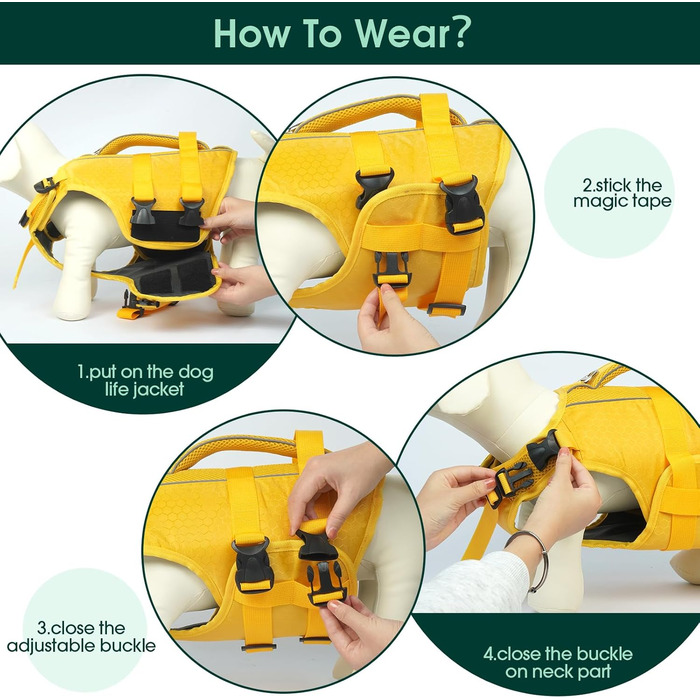 Жилет для плавання собак Kuoser: регульований, з ручкою для рятування, для цуценят та дорослих собак, жовтий