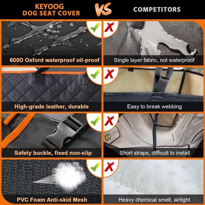 Захисний чохол на сидіння автомобіля KEYOOG для собак, килим-гамак, водовідштовхувальний, зносостійкий, антиковзний, 137x140 см