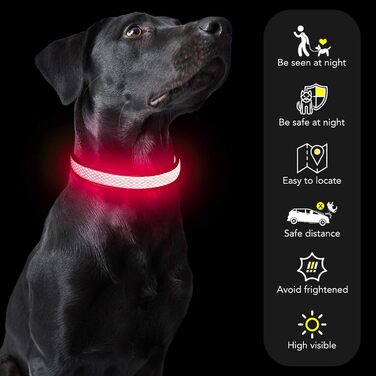 Світлодіодний нашийник для собак Bpawser, USB зарядка, рожевий, M, для середніх і великих порід, світиться для безпеки вночі