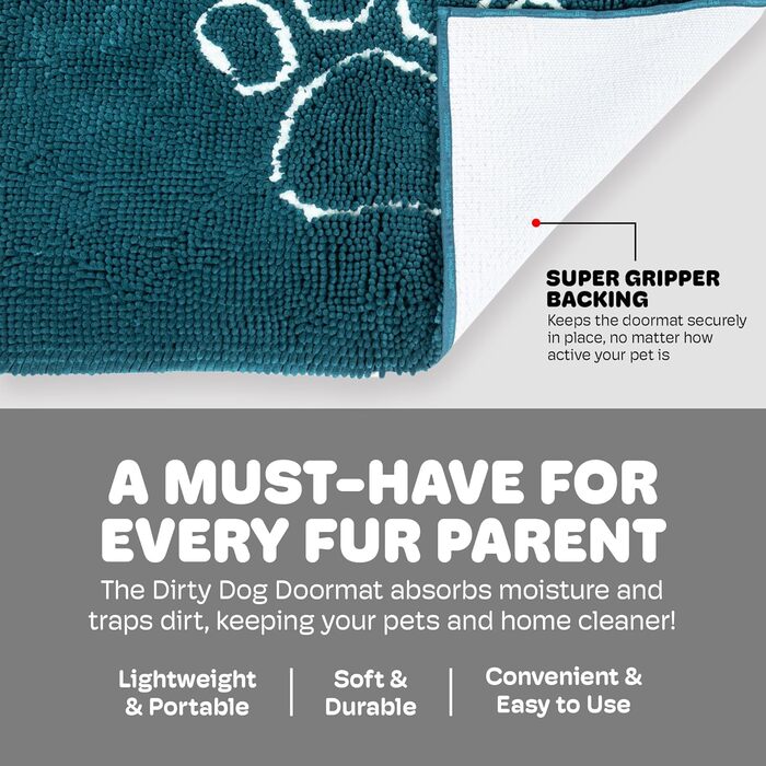Килимок для ніг Dirty Dog - швидковисихаючий, антиковзкий, для чистого підлого, поглинаючий, машинне прання (10 x 36 см, Petrol)