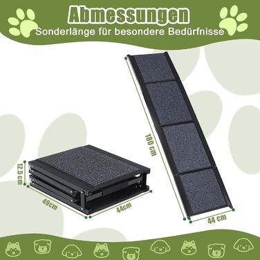 Рампа для собак SMONTER, 180 см, чорна: для легкових, вантажних авто та SUV, з антиковзким покриттям