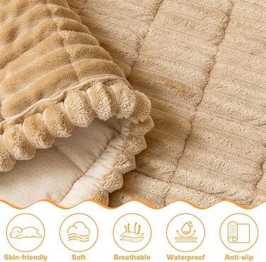 Автомобільний чохол на сидіння для собак, ліжко для собак в авто, сумісний з подовжувачами сидінь, захист сидіння, неслизький, м'який, довговічний, для автомобілів, вантажівок та позашляховиків (Чорний та Білий, 59,9 x 129,5 см, світло-коричневий 63 x 137