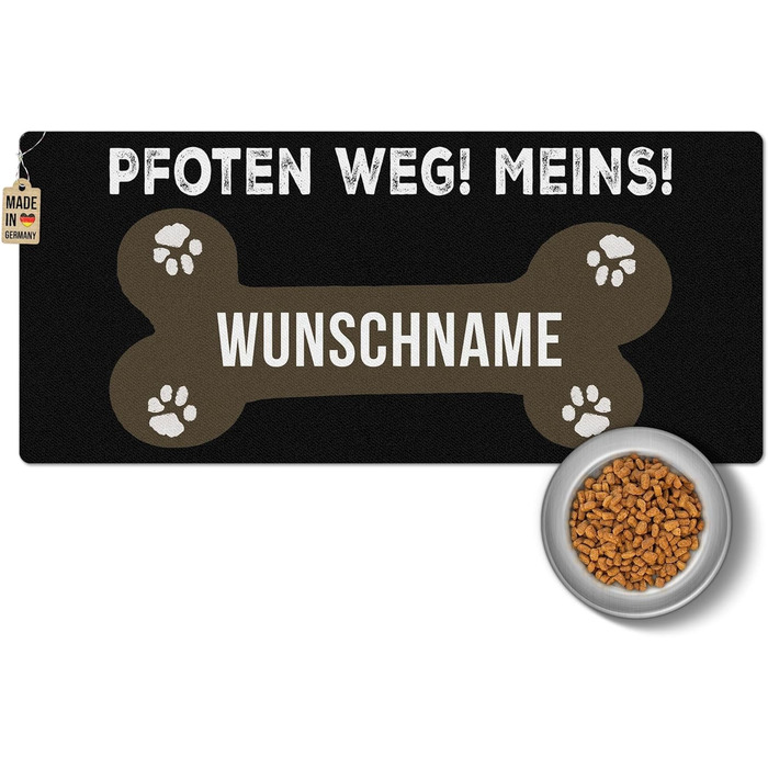 Персоналізована килимок для годування собак з ім'ям - Paw Away, Meins! - килимок для корму для собак, миючий | 90 x 40 см, нековзний