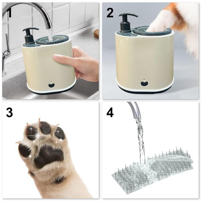 Pawclean Pro: Автоматичний очищувач лап для собак та котів – 360° силіконова щітка, USB-зарядка, ретельне очищення, білий/блакитний (білий) (Бежевий-1)