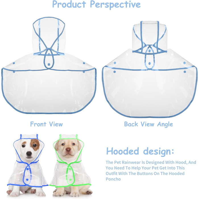 Дощовик для собак PETCUTE, водонепроникний, з капюшоном, PVC, синій (L)