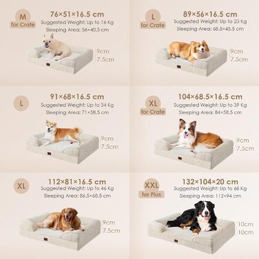 Ортопедичне ліжко для собак EHEYCIGA, 89x56 см, Memory Foam, для середніх та маленьких собак, вологостійке, з високим бортиком, бежеве