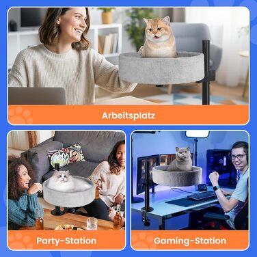 BSWAY ліжко для кота на стіл - без свердління, 360° обертання, регульована висота. Підвищене котяче ліжко над столом. Тримає кошеня/кота близько, робочий простір чистий. Ліжко для кота на стіл (Сірий, XL). Сірий XL