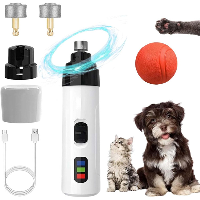 Електричний точило для кігтів собак Fjaldjfu KrallenSchleifer Pro Salon - тиха та зручна догляд за кігтями, 2 швидкості, 1+2 насадки + іграшка