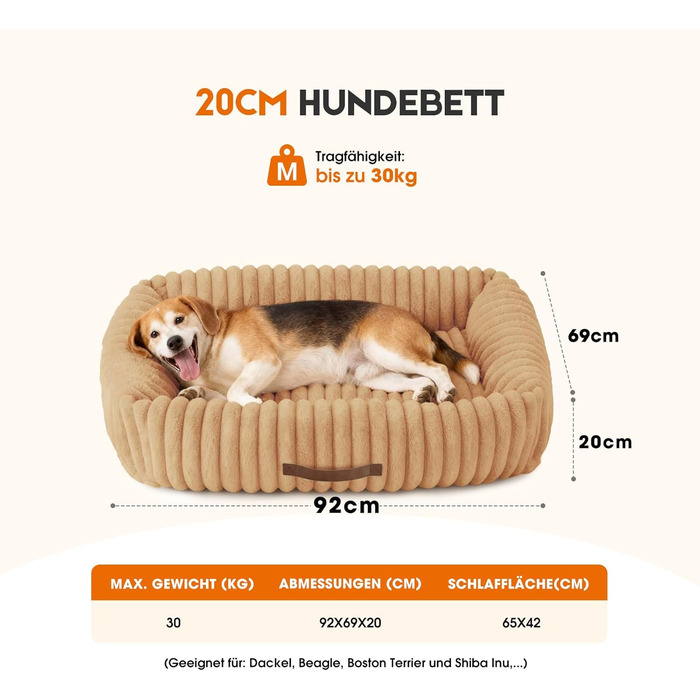 М'який ортопедичний лежак для собак великих порід, лежанка для собак, знімний килимок, лежанка-софа для собак з ручками, лежанка для домашніх тварин (Warmsand, 92*69*20 см) L