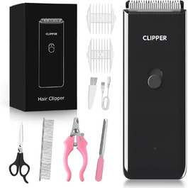 Електрична машинка для стрижки котів та собак, USB, акумуляторна, водонепроникна, безшумна (чорна)