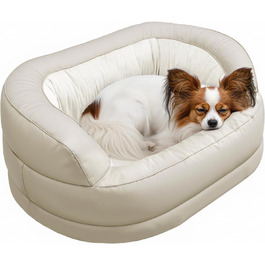 Заспокійливе велике собаче ліжко XXL для великих та середніх собак, 40,6 см глибини, високі бортики, овальне ліжко проти тривоги з підголівником, м'яка піна та бавовна, бежеве/сіре