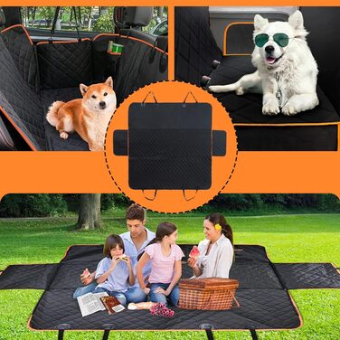 Водонепроникний килимок для собак у машину, захист заднього сидіння, чорний з помаранчевим кантом
