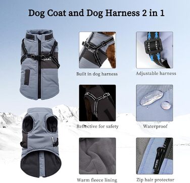 Теплий зимовий одяг для собак, куртка та повідки для маленьких та середніх собак, блакитний XL, сірий