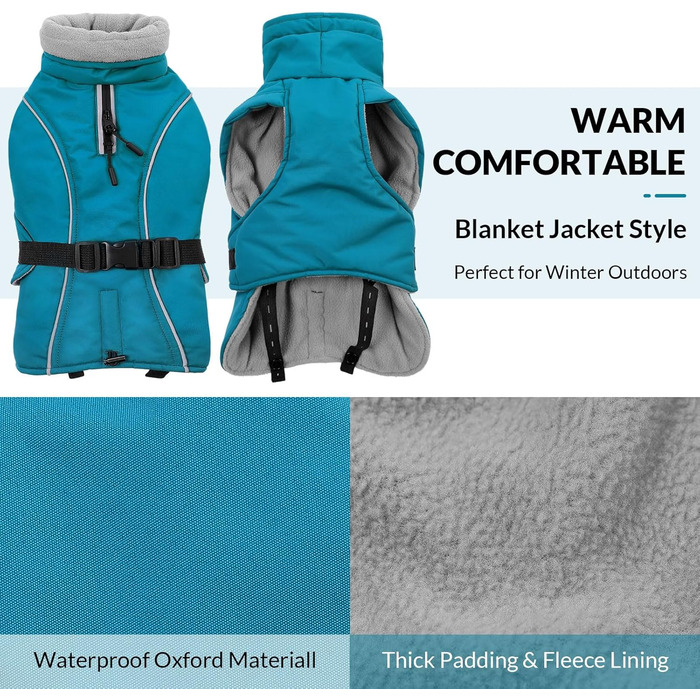 Водонепроникний зимовий одяг для собак Queenmore XL, теплий пуховик для великих собак, синій, X-Large