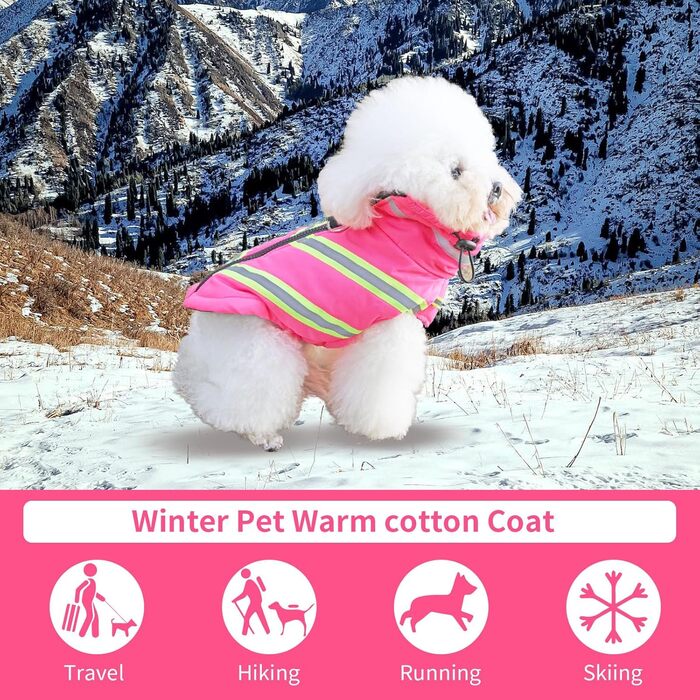 Зимовий теплий одяг для собак: куртка, жилет, плащ. Водонепроникний, вітронепроникний, з відбиваючими елементами. Рожевий колір. Підходить для малих, середніх та великих собак.