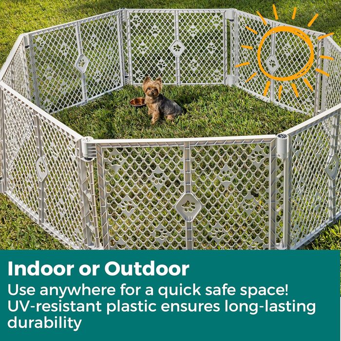 Клітка-вольєр для собак MyPet з 8 панелей, сірого кольору, довговічна та стійка до УФ-випромінювання, портативна, регульована, зручна для тварин, дружній дизайн (з розширенням на 2 панелі, дизайном 