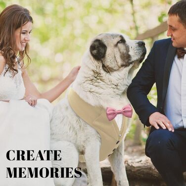 Smoking для собак: стильний костюм для собак середніх та великих порід XL. Костюм для свят, вечірок, косплею, Хелловіну, весілля. Бежевий smoking з рожевою краваткою.