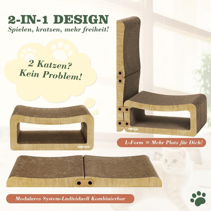 Котячий когтетоп Pawtasy на стіну та кут з іграшкою - когтеточка для котів