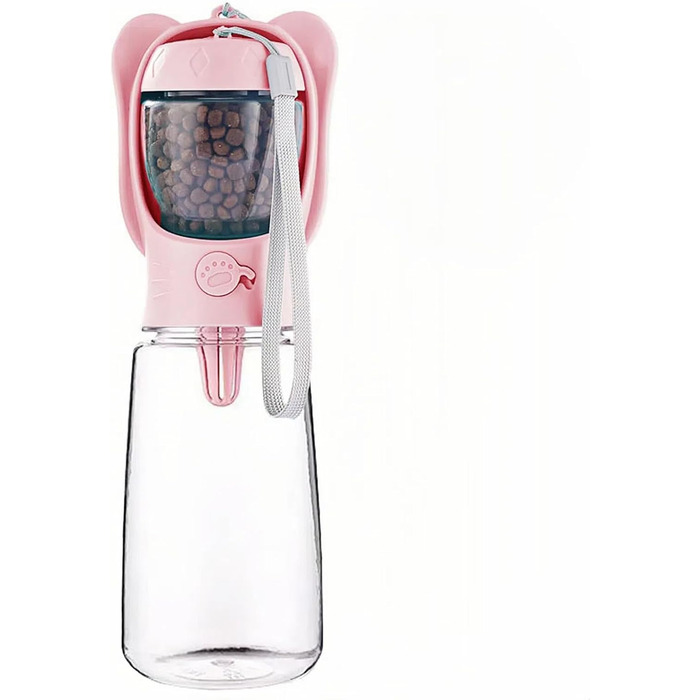 ДомКім портативна пляшка для води та корму для собак, 550 мл, рожева - для прогулянок, подорожей, цуценят