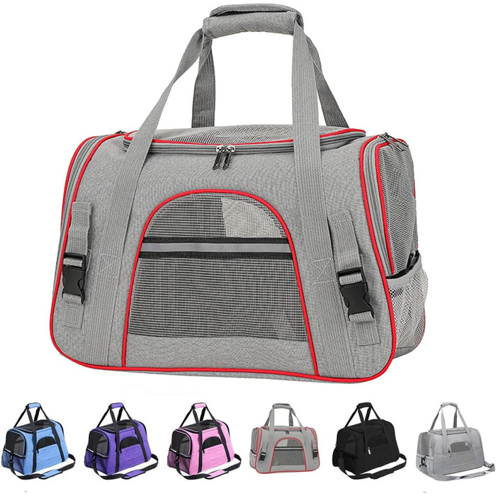 Транспортна переноска для собак та котів KJSXUUE, складана, з м'якою підстилкою (сіро-червона)