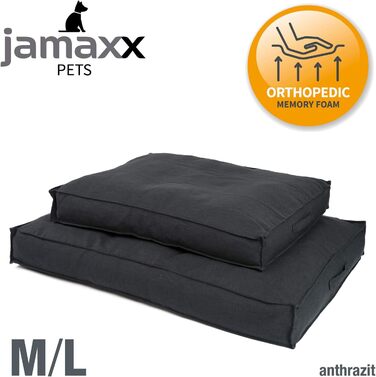 Ортопедична лежанка для собак JAMAXX, преміум, лляна текстура, меморі пін, водовідштовхувальний чохол, розмір M 90x70 см, антрацит