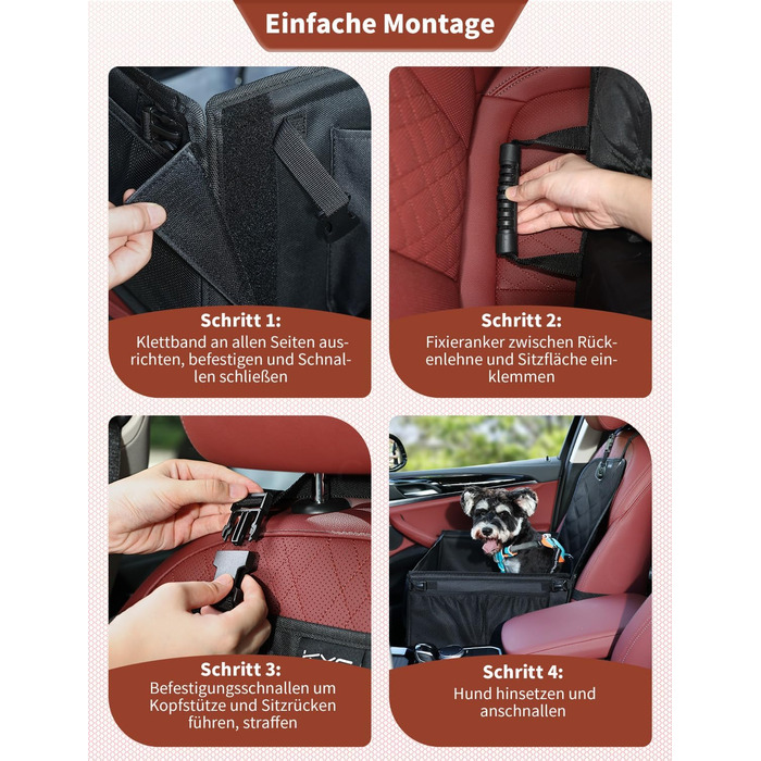 Автокрісло для собак KYG - Стабільне, водонепроникне, неслизьке та стійке до подряпин - для собак малого та середнього розміру - на переднє та заднє сидіння (Чорний) 6696