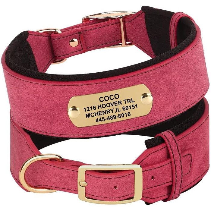 Нашийник для собак середніх та великих порід PET ARTIST з міцної PU шкіри, з гравіюванням, металева застібка, L (M: Neck 33-41см, Width 3см), червоний
