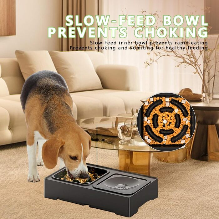 Підвищений годівниця для собак з регульованою висотою, 1600 мл, нержавіюча сталь, антизадушливий та повільне годування, для собак маленьких, середніх та великих порід