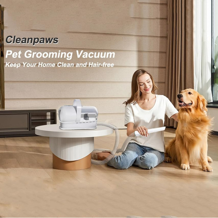 Набір для догляду за шерстю домашніх тварин: пилосос, видалення шерсті, 7-в-1 інструменти + професійна машинка для стрижки. Підходить для всіх пухнастих улюбленців (білий)