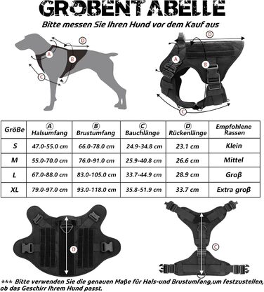 Шлейка для собак Rabbitgoo великих порід, без натягу, тактична з MOLLE, металеві пряжки, дихаюча, військова, чорна, L