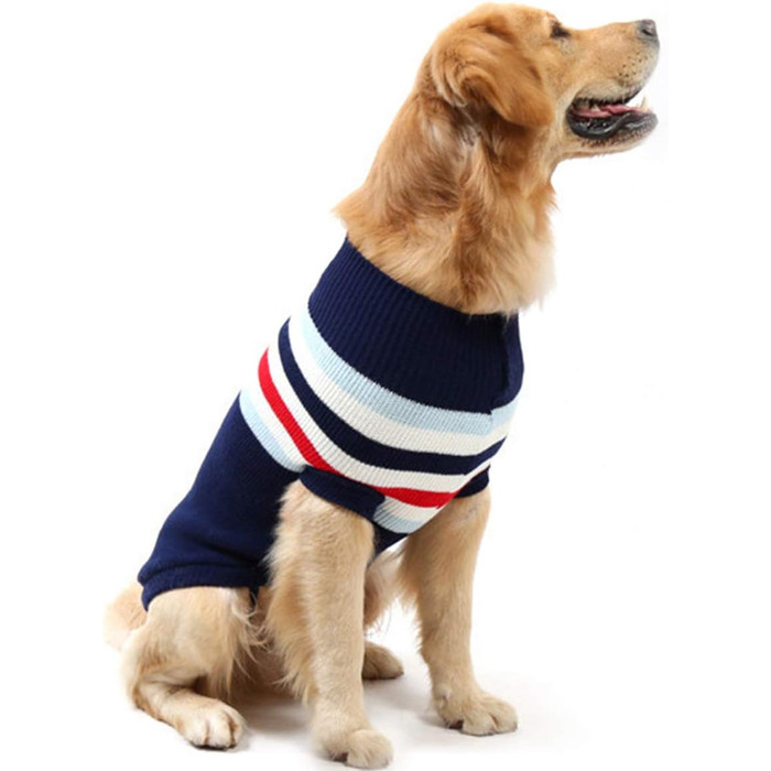 Пуловер для собак Petyoung з блакитними смугами, теплий зимовий светр з пряжі, для маленьких, середніх та великих собак, розмір XL28