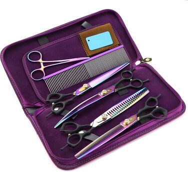 Набір ножиць для собак 7 в 1: прямі та вигнуті ножиці, ножиці для фінальної обрізки, ергономічні ручки. Ідеально для грумінгу та догляду за шерстю вашого улюбленця.