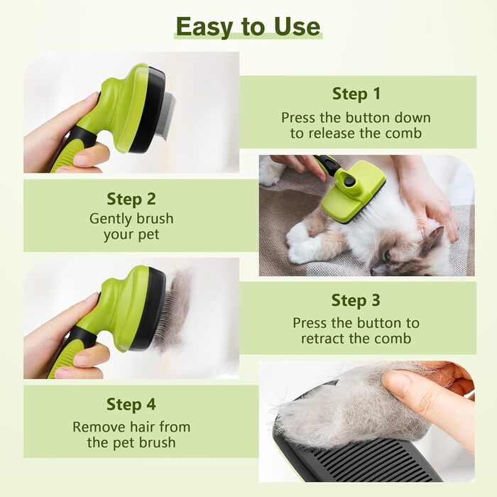 Щітка для собак з довгим волоссям Pecute, щітка для котів, щітка для домашніх тварин, самоочисна висмикувана щітка, класична модель L